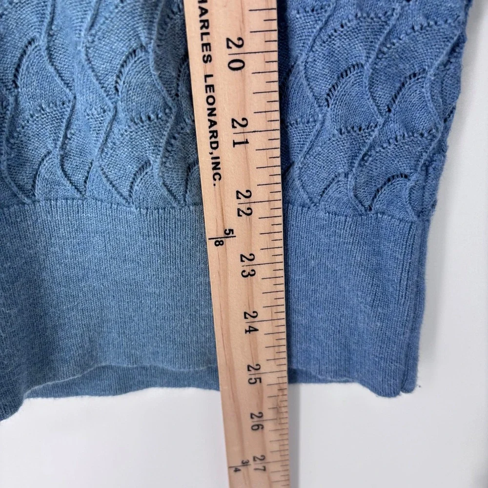 Sundance Frances Pointelle Ruffle Neck Long Sleeve Knit Sweater Womens M Blue